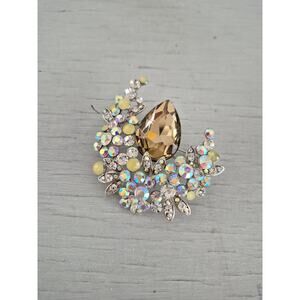 Vintage Moon Shaped AB Rhinestone Brooch